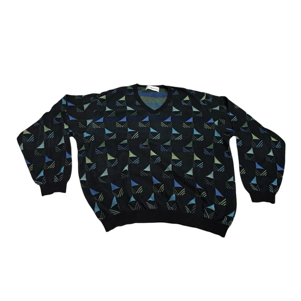 St. Croix Crewneck Sweater All Over Print Men's Large Geometric Vintage Colorful